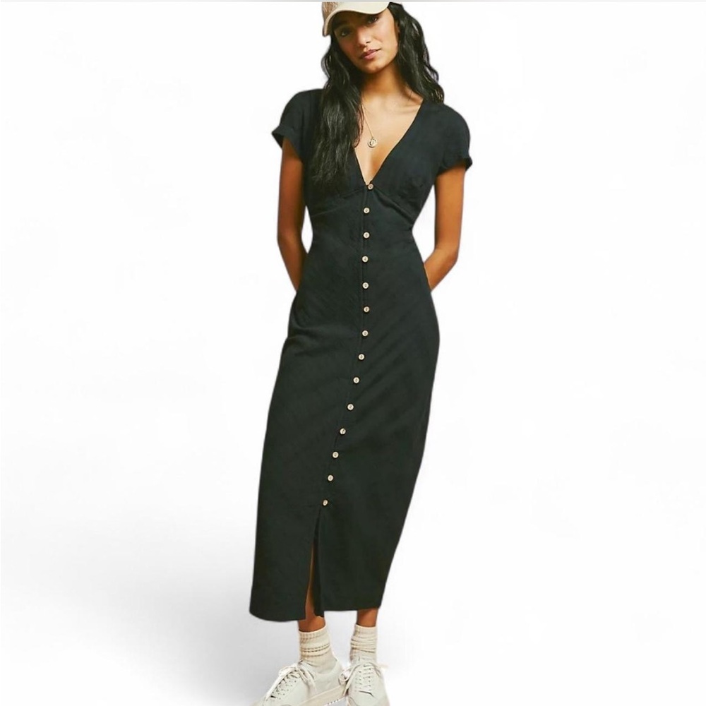 Free People New In Town Cotton Button Front Midi Dress